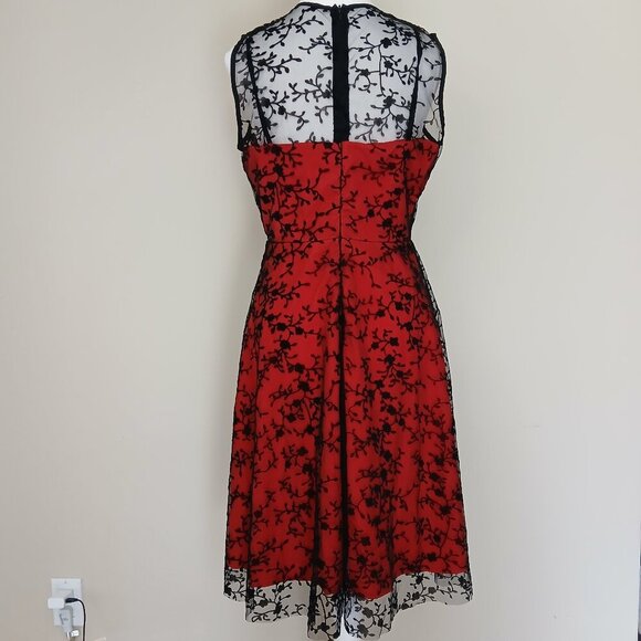 Voodoo Vixen Vintage Floral Flocked 50's Rockabilly Lace Overlay Dress Size S - Picture 6 of 10